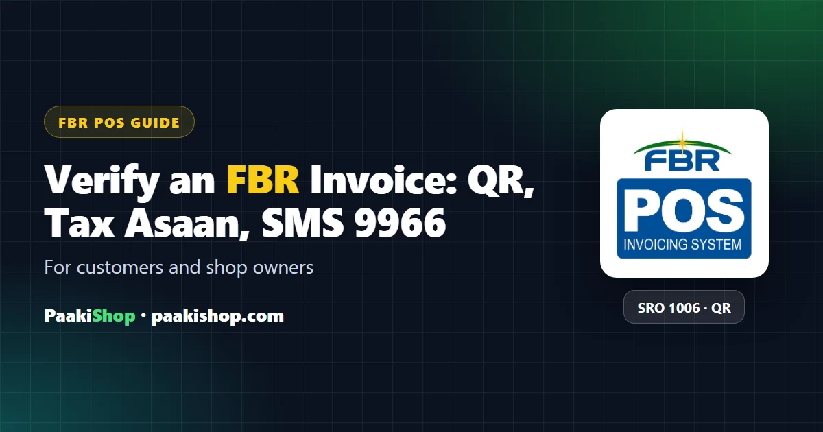 FBR invoice QR code scanned with the Tax Asaan app to verify a POS receipt