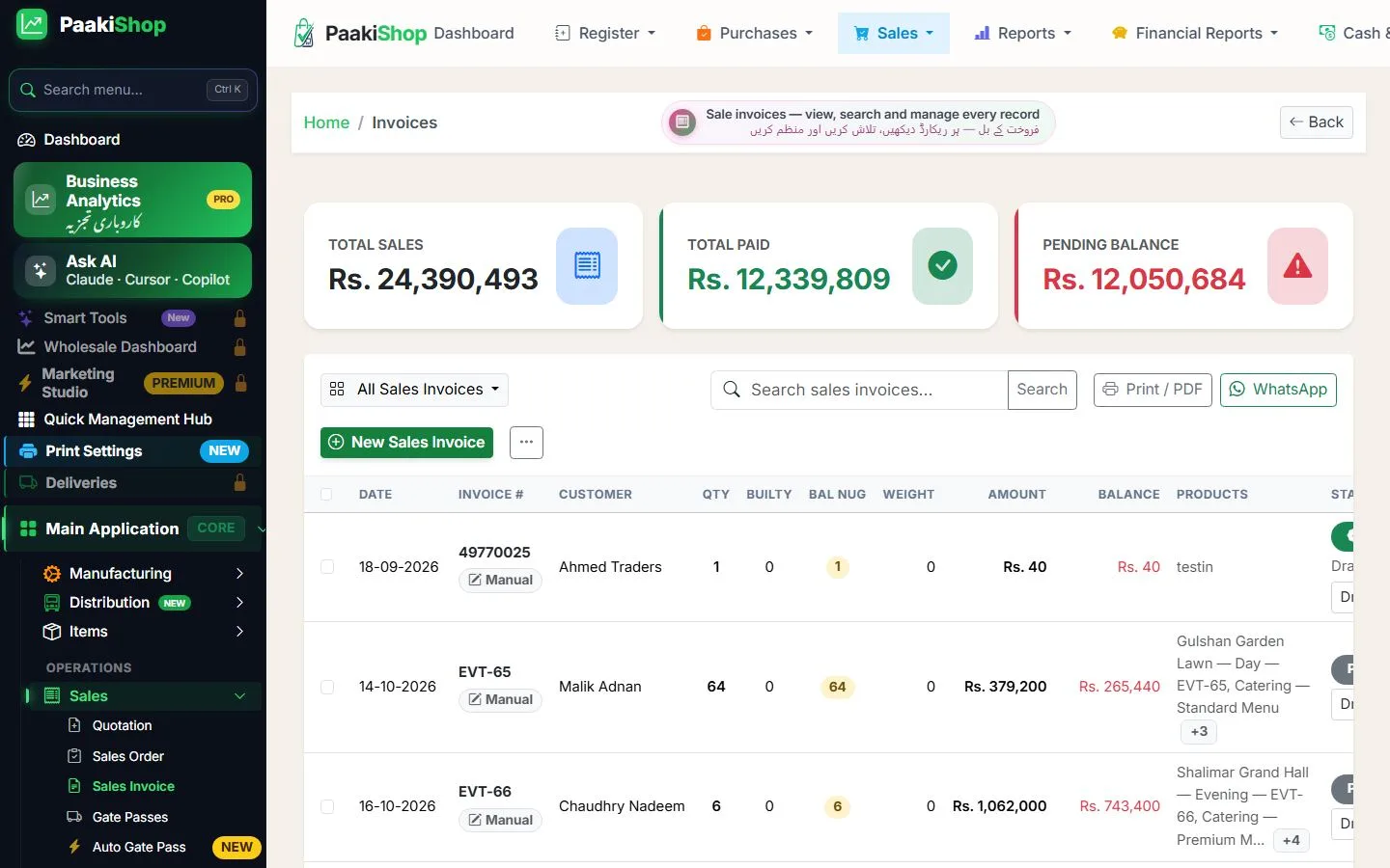 Sales Invoices Listing