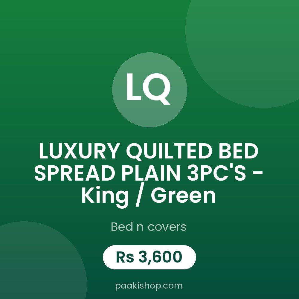 LUXURY QUILTED BED SPREAD PLAIN 3PC'S - King / Green